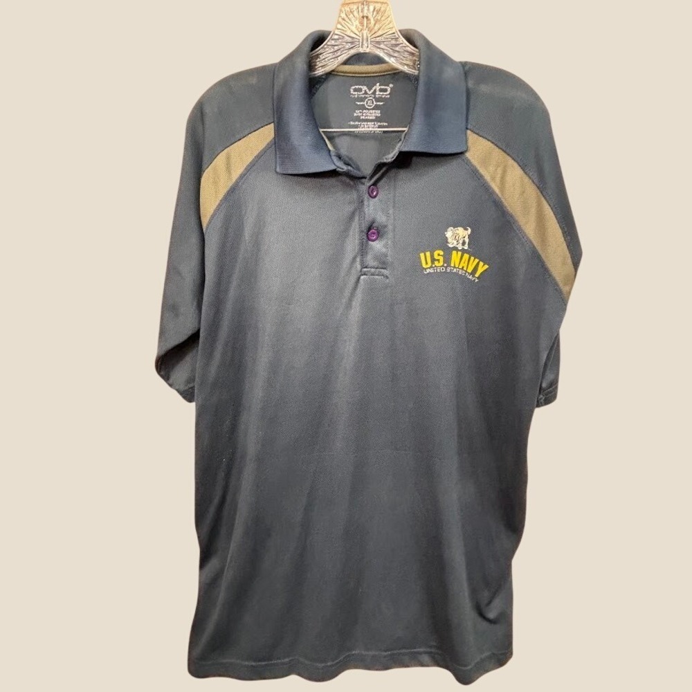 OVB US Navy Bill The Goat Performance Polo Shirt Mens XL Blue Short Sleeve